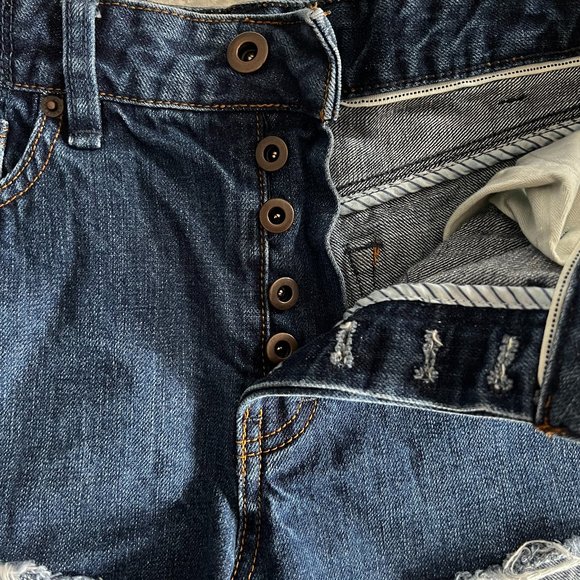 Free People Cutoff Button Fly Dark Denim Blue Shorts - Size 29 - Like New - Picture 4 of 6